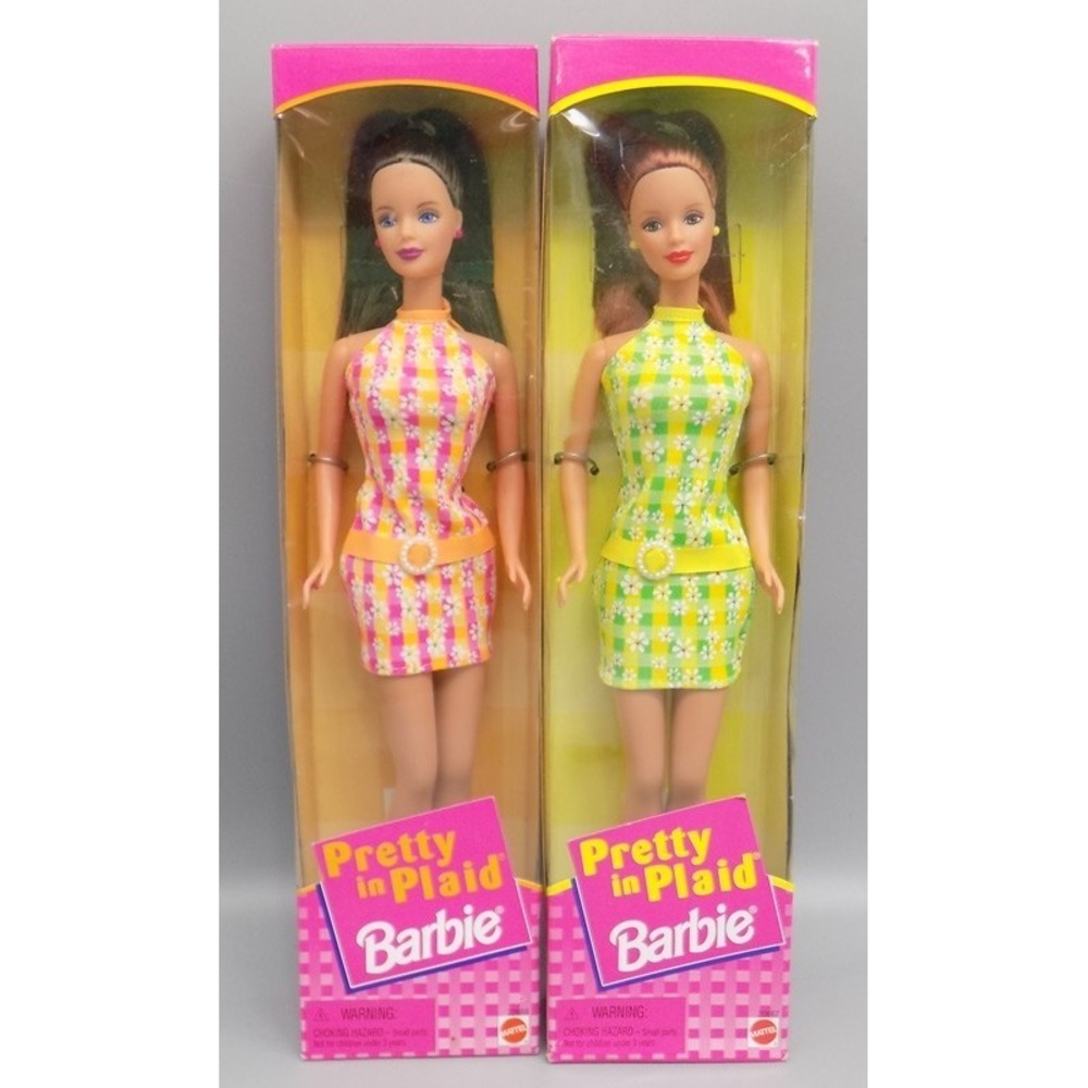 2 Pretty in Plaid Barbies Redhead & Brunette Mint in Box Vintage 1998 Mattel